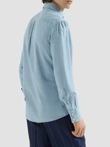Brunello Cucinelli Men's Denim-Effect Chambray Shirt with Spread Collar - Medium Denim - Size XXXXL | Thumbnail 3 Brunello Cucinelli Men's Denim-Effect Chambray Shirt with Spread Collar - Medium Denim - Size XXXXL | Thumbnail 3