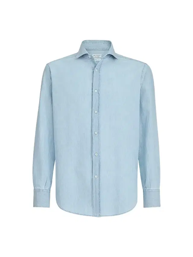 Brunello Cucinelli Men's Denim-Effect Chambray Shirt with Spread Collar - Medium Denim