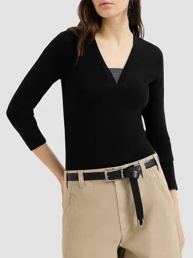 Brunello Cucinelli Women's Stretch Cotton Ribbed Jersey Top | Thumbnail 2 Brunello Cucinelli Women's Stretch Cotton Ribbed Jersey Top | Thumbnail 2