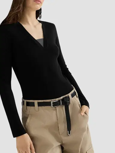 Brunello Cucinelli Women's Stretch Cotton Ribbed Jersey Top | Thumbnail 4 Brunello Cucinelli Women's Stretch Cotton Ribbed Jersey Top | Thumbnail 4