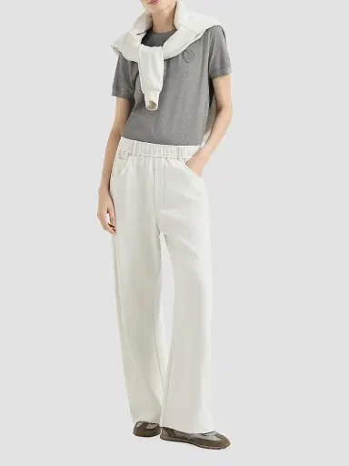 Brunello Cucinelli Women's Stretch Cotton Piqué T-Shirt with Sparkling Cotton Knit Inserts and Logo - Dark Grey | Thumbnail 6