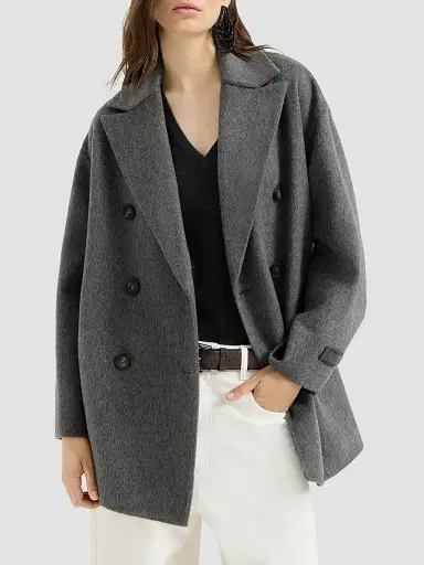 Brunello Cucinelli Women's Cashmere Double Beaver Cloth Pea Coat - Anthracite | Thumbnail 2 Brunello Cucinelli Women's Cashmere Double Beaver Cloth Pea Coat - Anthracite | Thumbnail 2