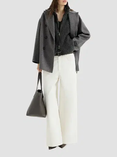 Brunello Cucinelli Women's Cashmere Double Beaver Cloth Pea Coat - Anthracite | Thumbnail 6 Brunello Cucinelli Women's Cashmere Double Beaver Cloth Pea Coat - Anthracite | Thumbnail 6
