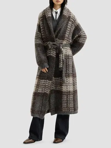 Brunello Cucinelli Women's Dazzling Tartan Double Knit Coat | Thumbnail 2