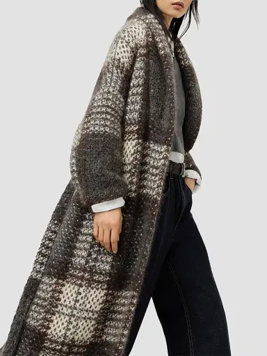 Brunello Cucinelli Women's Dazzling Tartan Double Knit Coat | Thumbnail 4