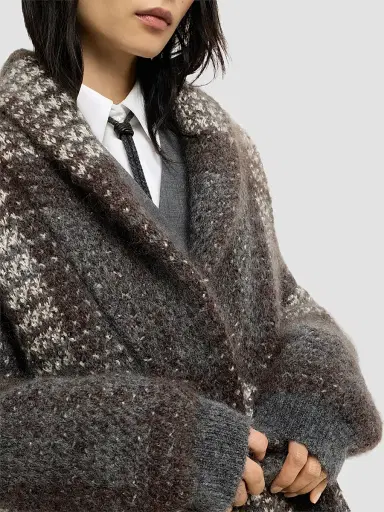 Brunello Cucinelli Women's Dazzling Tartan Double Knit Coat | Thumbnail 5