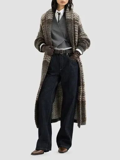Brunello Cucinelli Women's Dazzling Tartan Double Knit Coat | Thumbnail 6