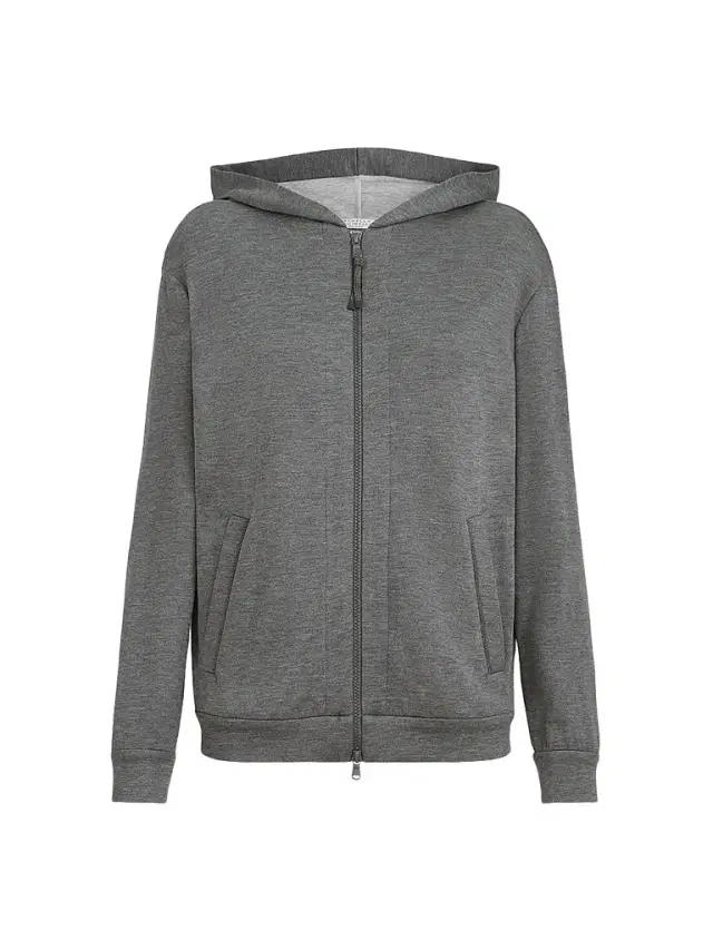 Brunello Cucinelli Women's Cotton and Silk Interlock Hooded Sweatshirt - Dark Grey