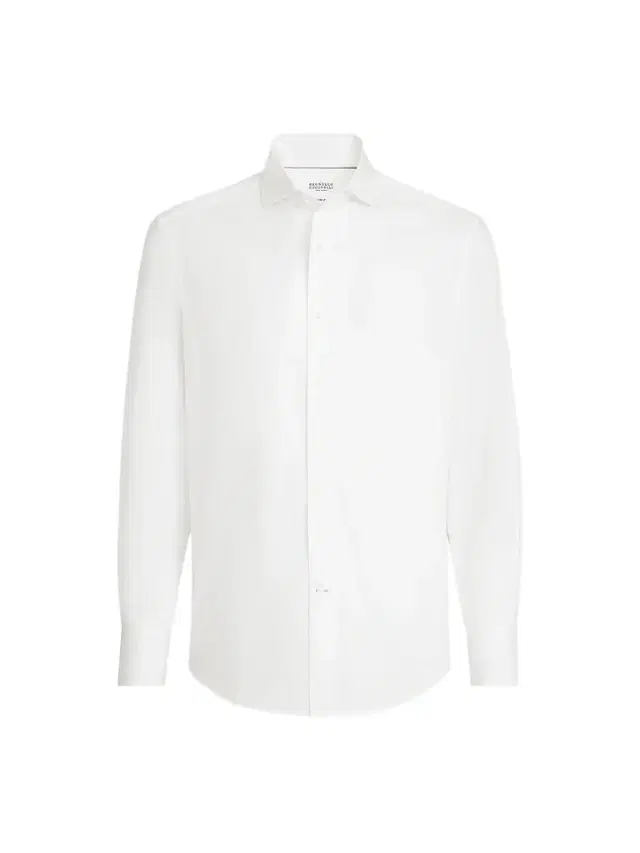 Brunello Cucinelli Men's Twill Shirt with Spread Collar - White