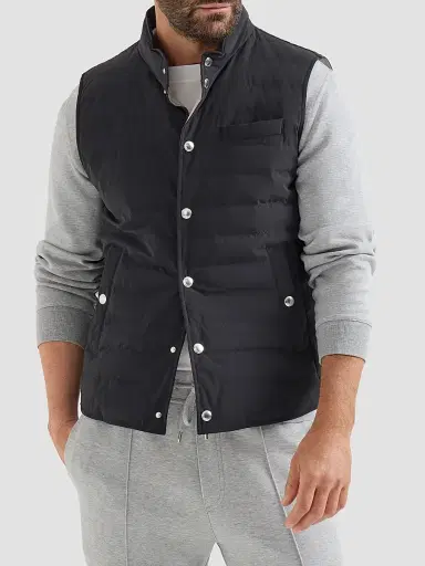 Brunello Cucinelli Men's Bonded Taffeta Lightweight Down Vest | Thumbnail 2 Brunello Cucinelli Men's Bonded Taffeta Lightweight Down Vest | Thumbnail 2