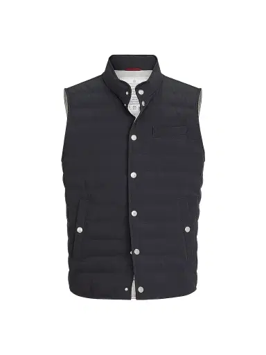 Brunello Cucinelli Men's Bonded Taffeta Lightweight Down Vest | Thumbnail 1 Brunello Cucinelli Men's Bonded Taffeta Lightweight Down Vest | Thumbnail 1