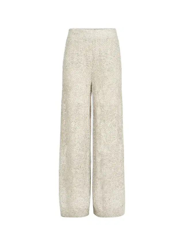 Brunello Cucinelli Women's Lace Flowers Knit Track Trousers - Buff - Size Medium