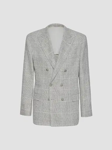 Brunello Cucinelli Men's Linen Prince of Wales One-and-a-Half Breasted Deconstructed Blazer - Panama | Thumbnail 2 Brunello Cucinelli Men's Linen Prince of Wales One-and-a-Half Breasted Deconstructed Blazer - Panama | Thumbnail 2