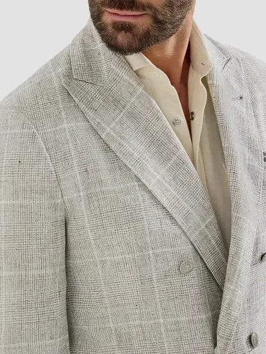 Brunello Cucinelli Men's Linen Prince of Wales One-and-a-Half Breasted Deconstructed Blazer - Panama | Thumbnail 5 Brunello Cucinelli Men's Linen Prince of Wales One-and-a-Half Breasted Deconstructed Blazer - Panama | Thumbnail 5