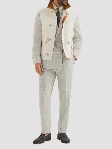 Brunello Cucinelli Men's Linen Prince of Wales One-and-a-Half Breasted Deconstructed Blazer - Panama | Thumbnail 6 Brunello Cucinelli Men's Linen Prince of Wales One-and-a-Half Breasted Deconstructed Blazer - Panama | Thumbnail 6