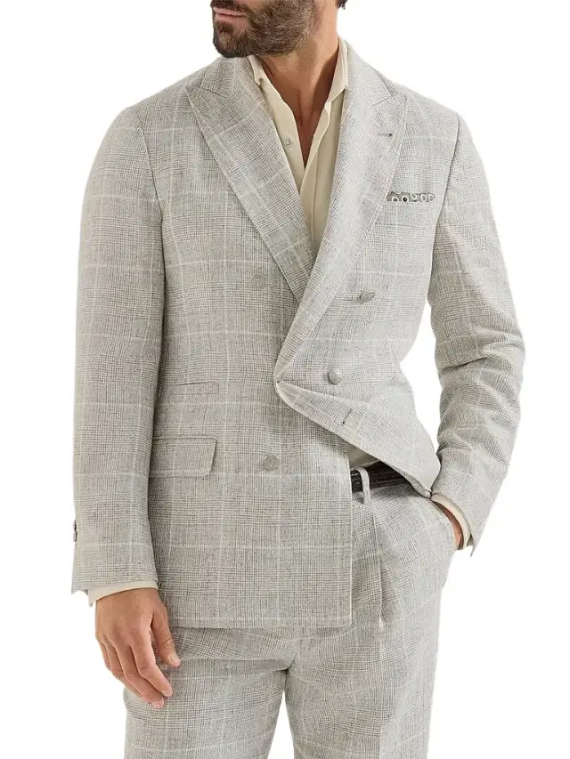 Brunello Cucinelli Men's Linen Prince of Wales One-and-a-Half Breasted Deconstructed Blazer - Panama