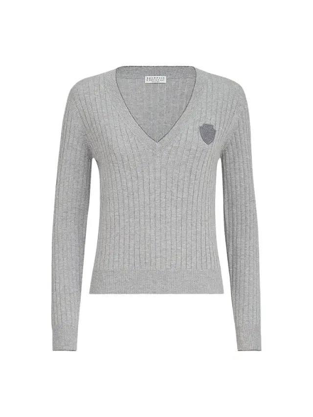 Brunello Cucinelli Women's Cotton Ribbed Sweater - Grey