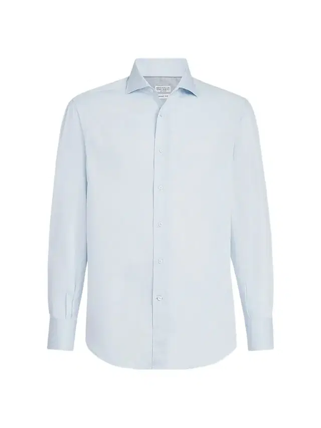 Brunello Cucinelli Men's Twill Shirt with Spread Collar - Azure