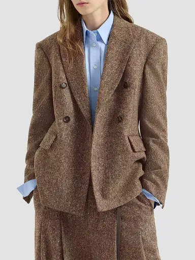 Brunello Cucinelli Women's Virgin Wool Donegal Blazer - Light Brown - Size 4 | Thumbnail 2