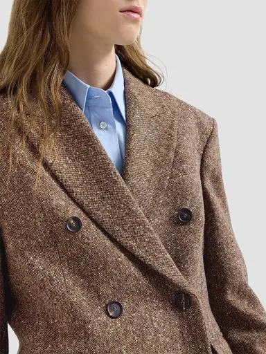 Brunello Cucinelli Women's Virgin Wool Donegal Blazer - Light Brown - Size 4 | Thumbnail 4