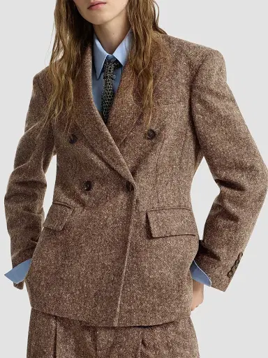 Brunello Cucinelli Women's Virgin Wool Donegal Blazer - Light Brown - Size 4 | Thumbnail 5