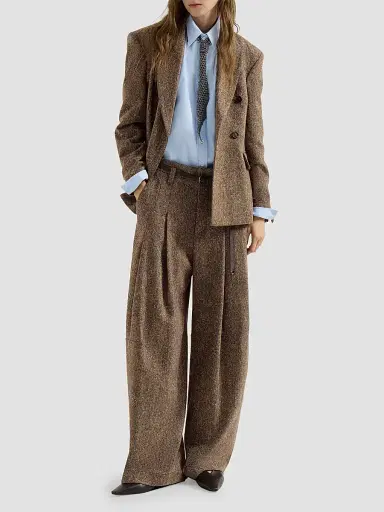 Brunello Cucinelli Women's Virgin Wool Donegal Blazer - Light Brown - Size 4 | Thumbnail 6