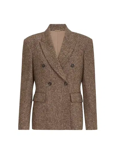 Brunello Cucinelli Women's Virgin Wool Donegal Blazer - Light Brown - Size 4 | Thumbnail 1
