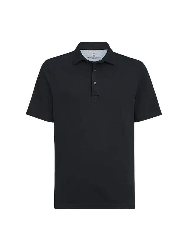 Men's Cotton Jersey Polo Shirt with Shirt-Style Collar - Navy Blue