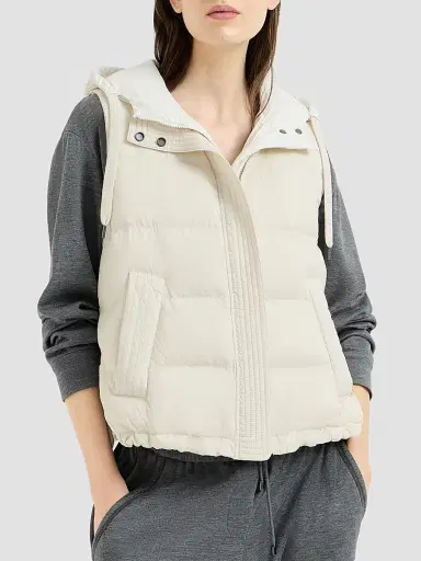 Brunello Cucinelli Women's Lightweight Matte Nylon Down Vest - Milk | Thumbnail 2 Brunello Cucinelli Women's Lightweight Matte Nylon Down Vest - Milk | Thumbnail 2