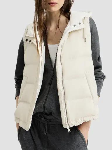 Brunello Cucinelli Women's Lightweight Matte Nylon Down Vest - Milk | Thumbnail 4 Brunello Cucinelli Women's Lightweight Matte Nylon Down Vest - Milk | Thumbnail 4