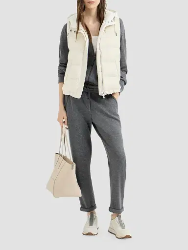 Brunello Cucinelli Women's Lightweight Matte Nylon Down Vest - Milk | Thumbnail 6 Brunello Cucinelli Women's Lightweight Matte Nylon Down Vest - Milk | Thumbnail 6