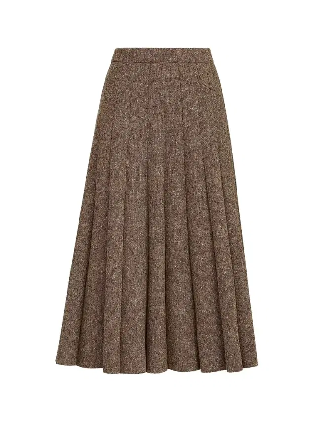 Brunello Cucinelli Women's Virgin Wool Donegal Pleated Skirt - Light Brown
