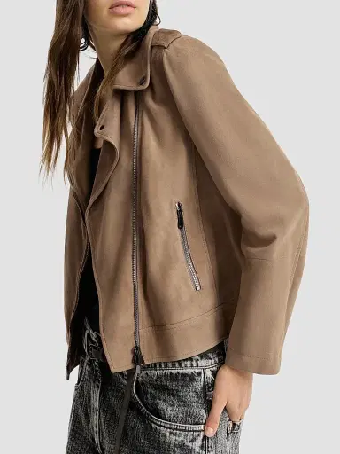 Brunello Cucinelli Women's Suede Biker Jacket | Thumbnail 3 Brunello Cucinelli Women's Suede Biker Jacket | Thumbnail 3