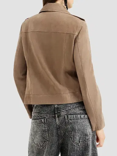 Brunello Cucinelli Women's Suede Biker Jacket | Thumbnail 4 Brunello Cucinelli Women's Suede Biker Jacket | Thumbnail 4