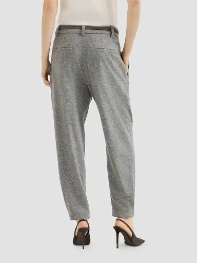 Brunello Cucinelli Women's Cashmere Jersey Tailored Trousers - Grey | Thumbnail 3