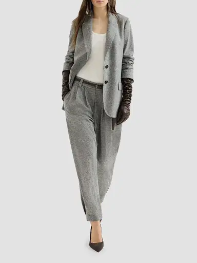 Brunello Cucinelli Women's Cashmere Jersey Tailored Trousers - Grey | Thumbnail 5
