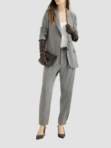Brunello Cucinelli Women's Cashmere Jersey Tailored Trousers - Grey | Thumbnail 6