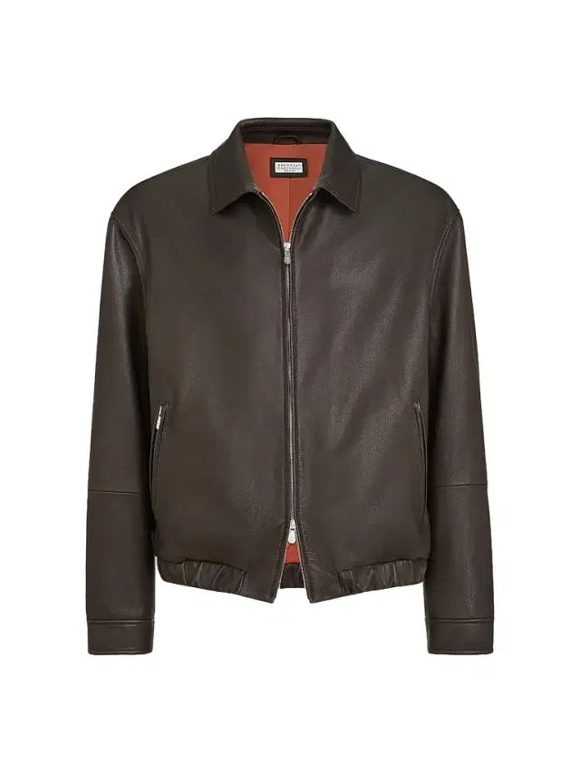 Brunello Cucinelli Men's Nappa Leather Outerwear Jacket - Chocolate