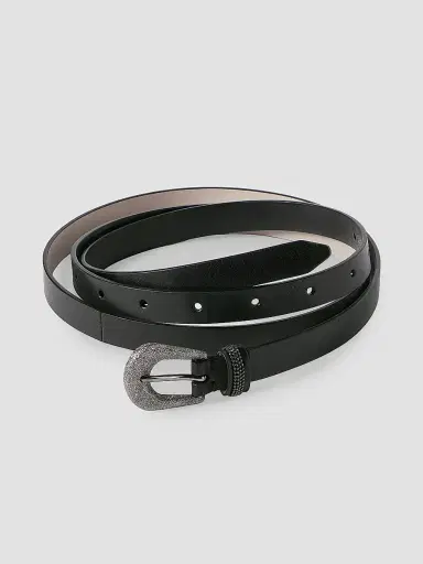 Brunello Cucinelli Women's Vintage-Effect Leather Belt with Shimmering Buckle and Shiny Loop | Thumbnail 3