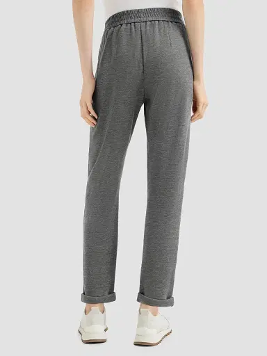 Brunello Cucinelli Women's Cotton and Silk Interlock Trousers - Dark Grey | Thumbnail 3