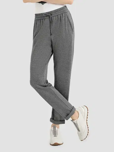 Brunello Cucinelli Women's Cotton and Silk Interlock Trousers - Dark Grey | Thumbnail 4