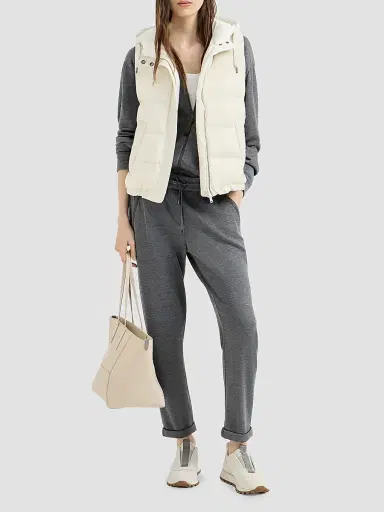 Brunello Cucinelli Women's Cotton and Silk Interlock Trousers - Dark Grey | Thumbnail 6