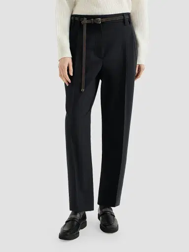 Brunello Cucinelli Women's Tropical Luxury Wool Slouchy Trousers - Lignite Grey | Thumbnail 2