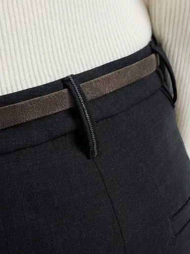 Brunello Cucinelli Women's Tropical Luxury Wool Slouchy Trousers - Lignite Grey | Thumbnail 5