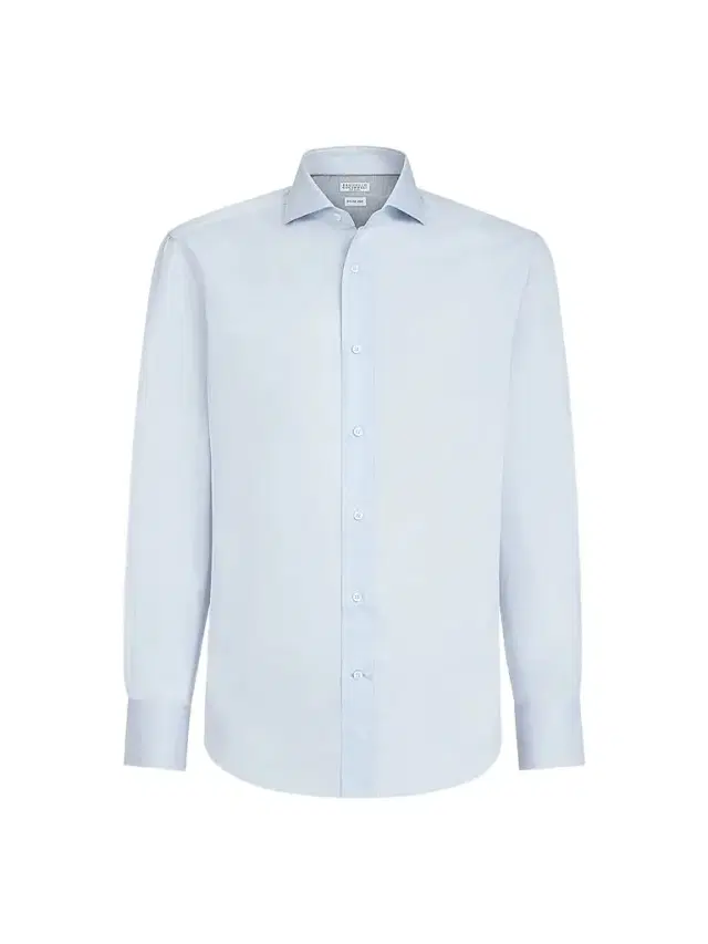 Brunello Cucinelli Men's Twill Shirt with Spread Collar - Azure