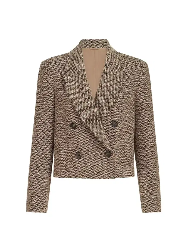 Brunello Cucinelli Women's Sparkling Virgin Wool Chevron Cropped Blazer - Light Brown