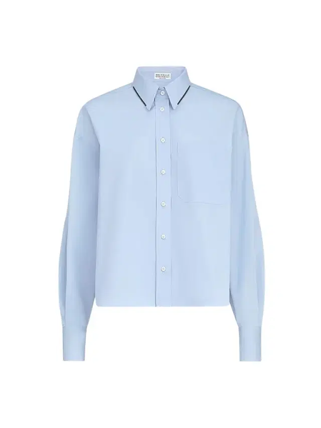 Brunello Cucinelli Women's Cotton Poplin Shirt with Shiny Details - Oxford Blue