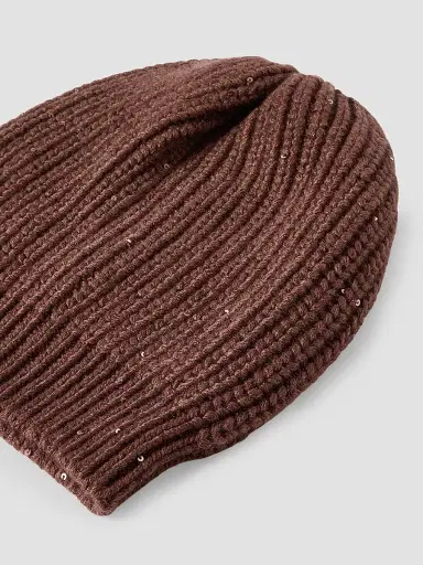 Brunello Cucinelli Women's Cashmere and Silk Diamond Yarn Knit Beanie - Chocolate - Size Medium | Thumbnail 2 Brunello Cucinelli Women's Cashmere and Silk Diamond Yarn Knit Beanie - Chocolate - Size Medium | Thumbnail 2