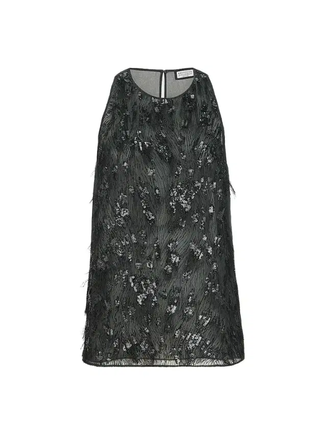 Brunello Cucinelli Women's Crispy Silk Top with Dazzling Lynx Embroidery - Lignite Grey