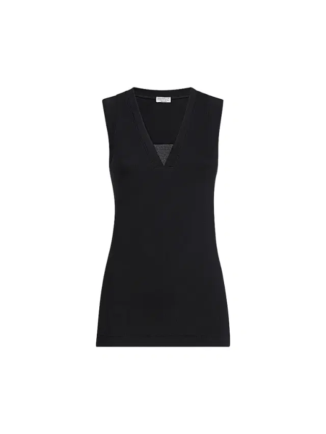 Brunello Cucinelli Women's Stretch Cotton Jersey T-Shirt with Precious Faux-Layering - Black